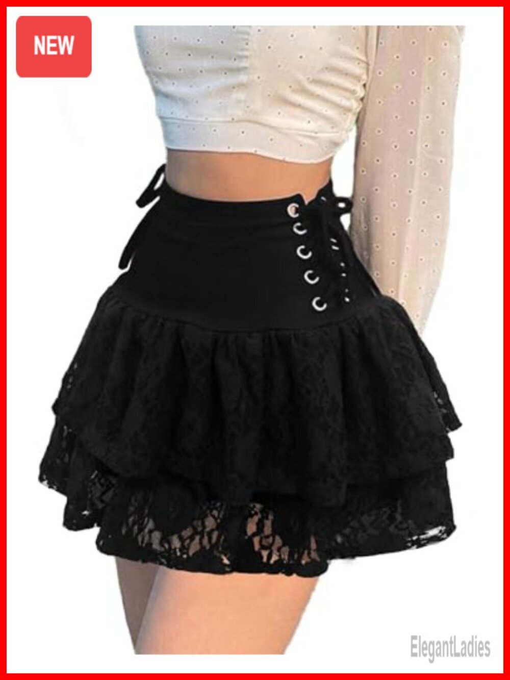Gothic Lace Ruffle Mini Skirt High Waisted A-Line Y2k Fairy Grunge Emo